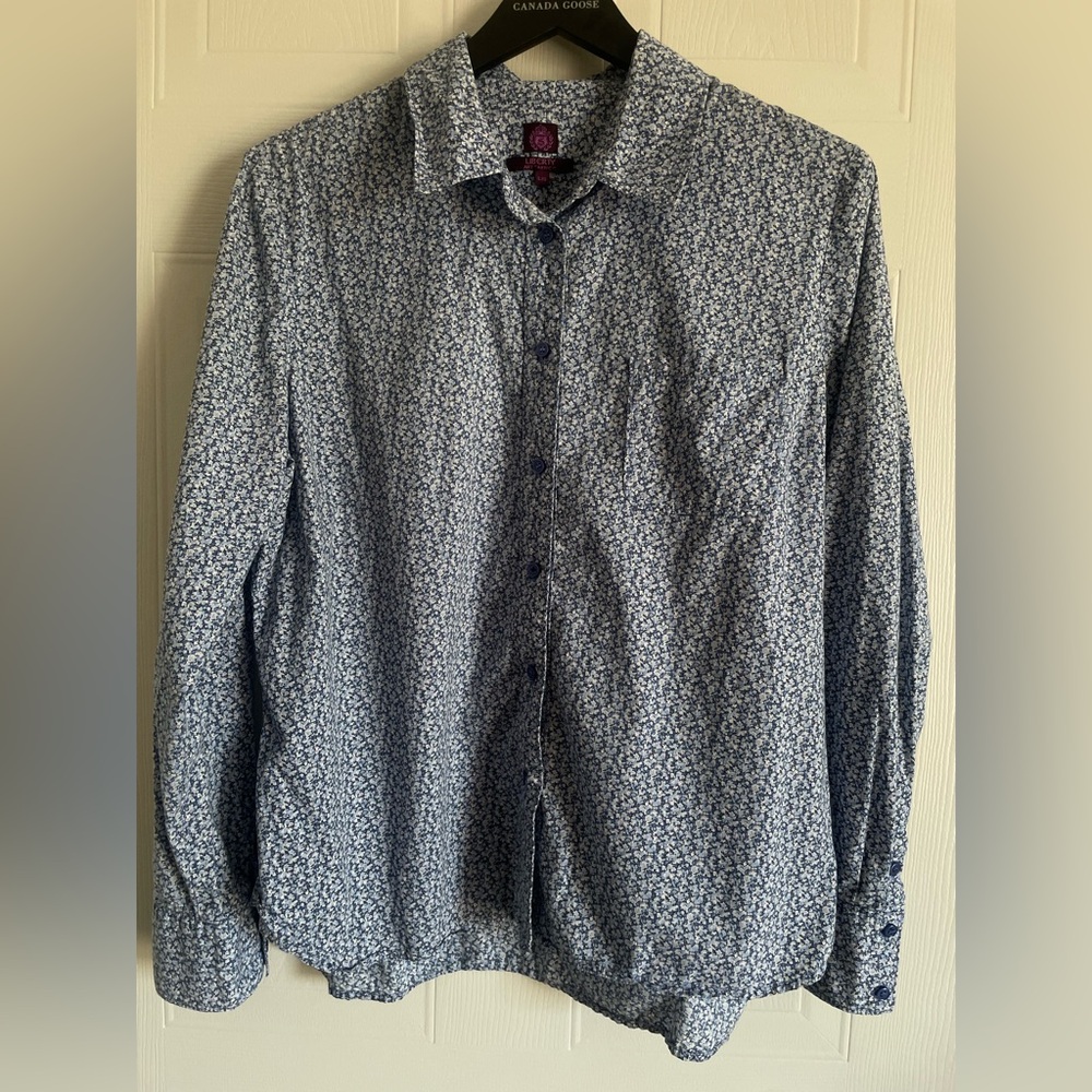 Liberty London Floral Cotton Shirt L Blue Art Fabric Tana Lawn - Picture 3 of 13